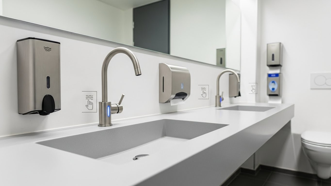 Touchless restroom fixtures hero image