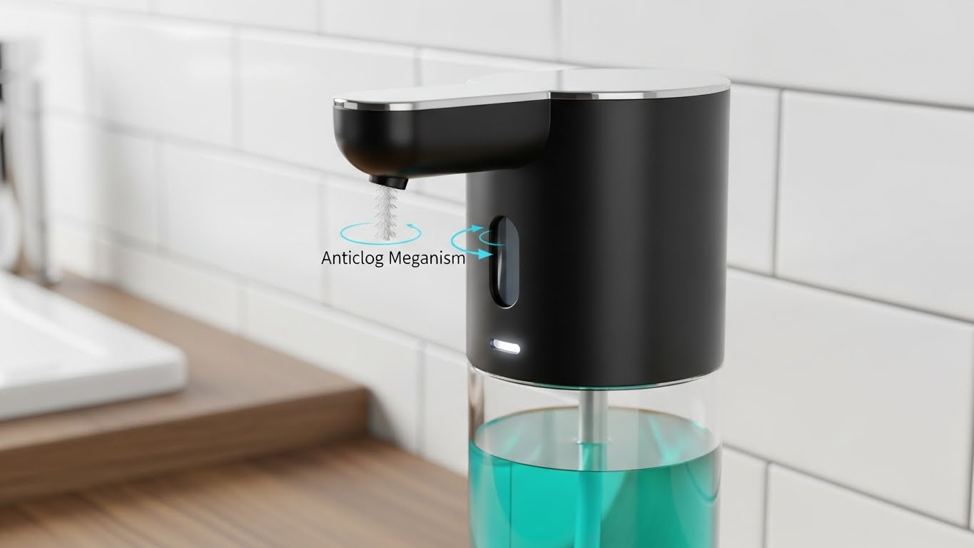 Touchless soap dispenser design and anti-clog mechanism concept