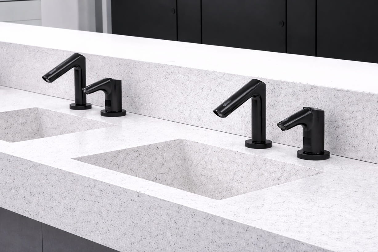 Close-up of advanced touchless sensor positioned on a commercial faucet