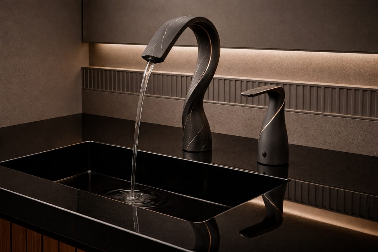 Commercial restroom sensor faucet and soap dispenser combination