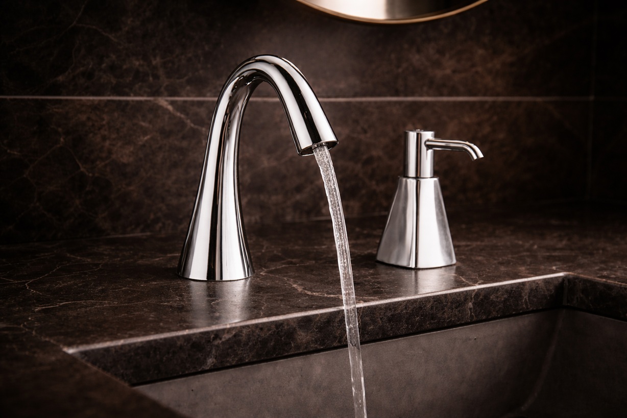 Nighttime maintenance check of automated public restroom fixtures in an airport terminal