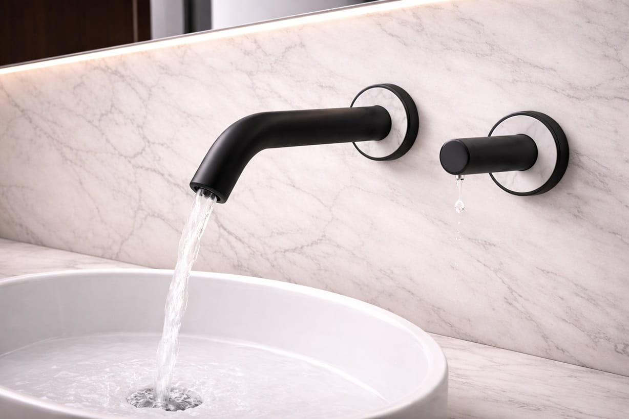 Electrical service access panel supporting commercial touchless faucet power configuration