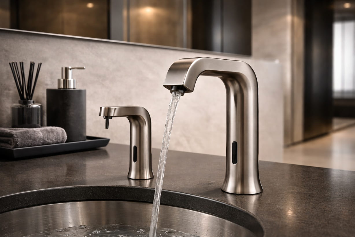 Commercial touchless faucet with polished chrome finish
