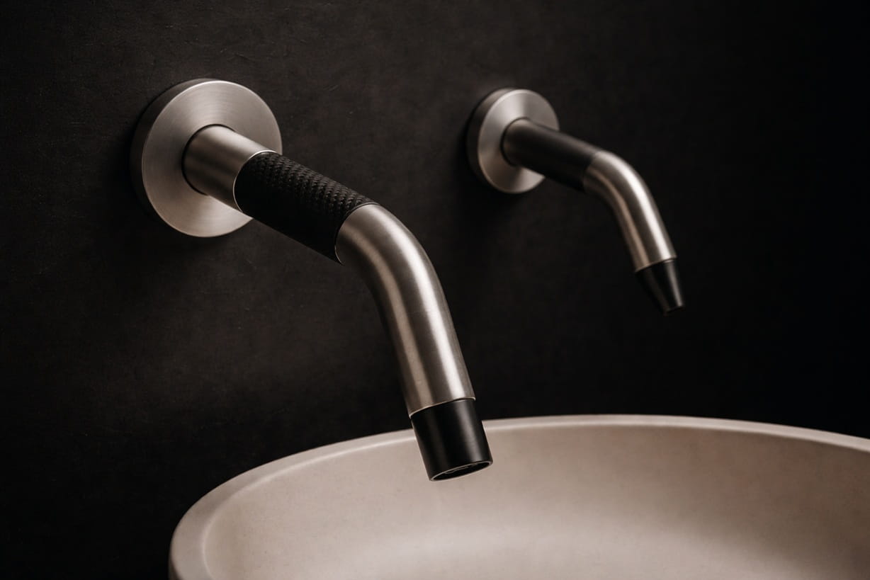 Hotel suite bathroom with elegant touchless faucet