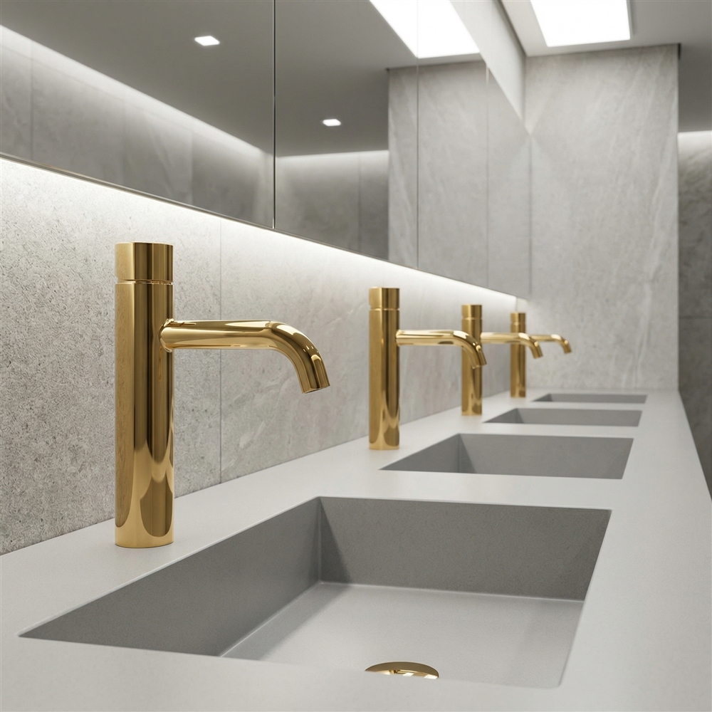 Automatic soap dispenser and touchless sink area designed for a high-traffic commercial restroom upgrade