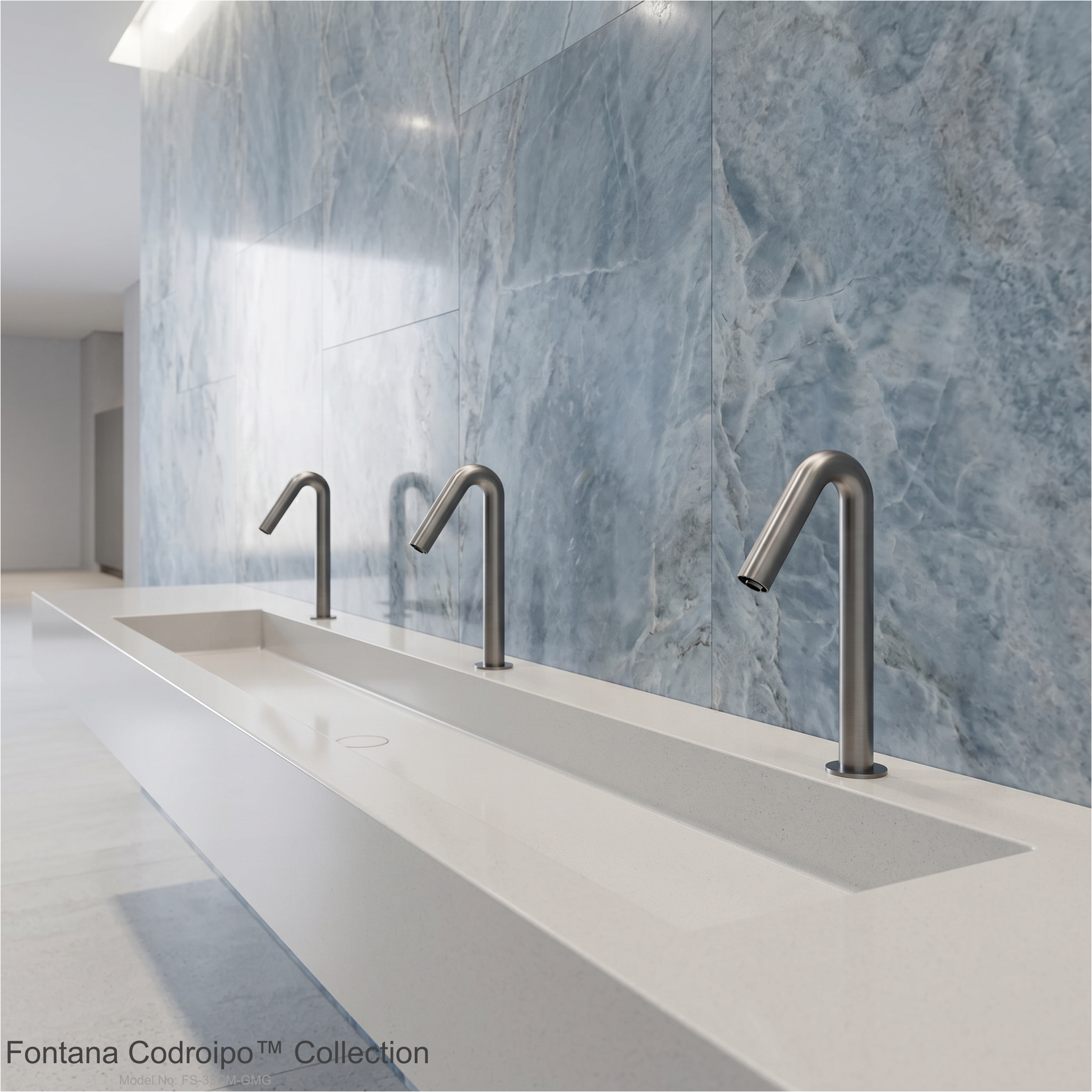 Durable commercial restroom fixtures selected for high-frequency use in a corporate office building