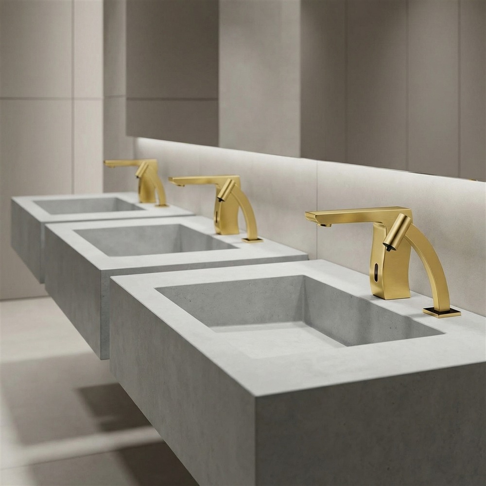 Brushed Gold Commercial Sensor Faucet and Soap Dispenser