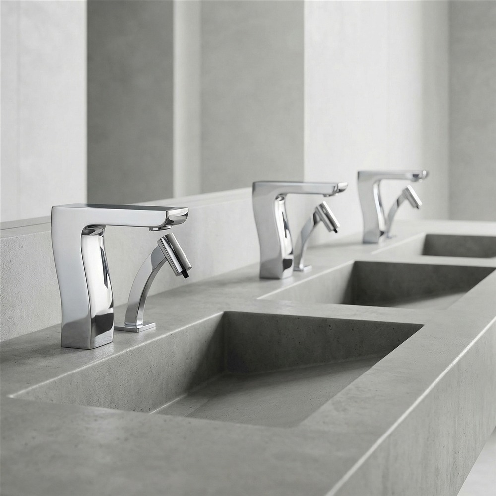 Chrome Fontana touchless faucet for a modern corporate office restroom