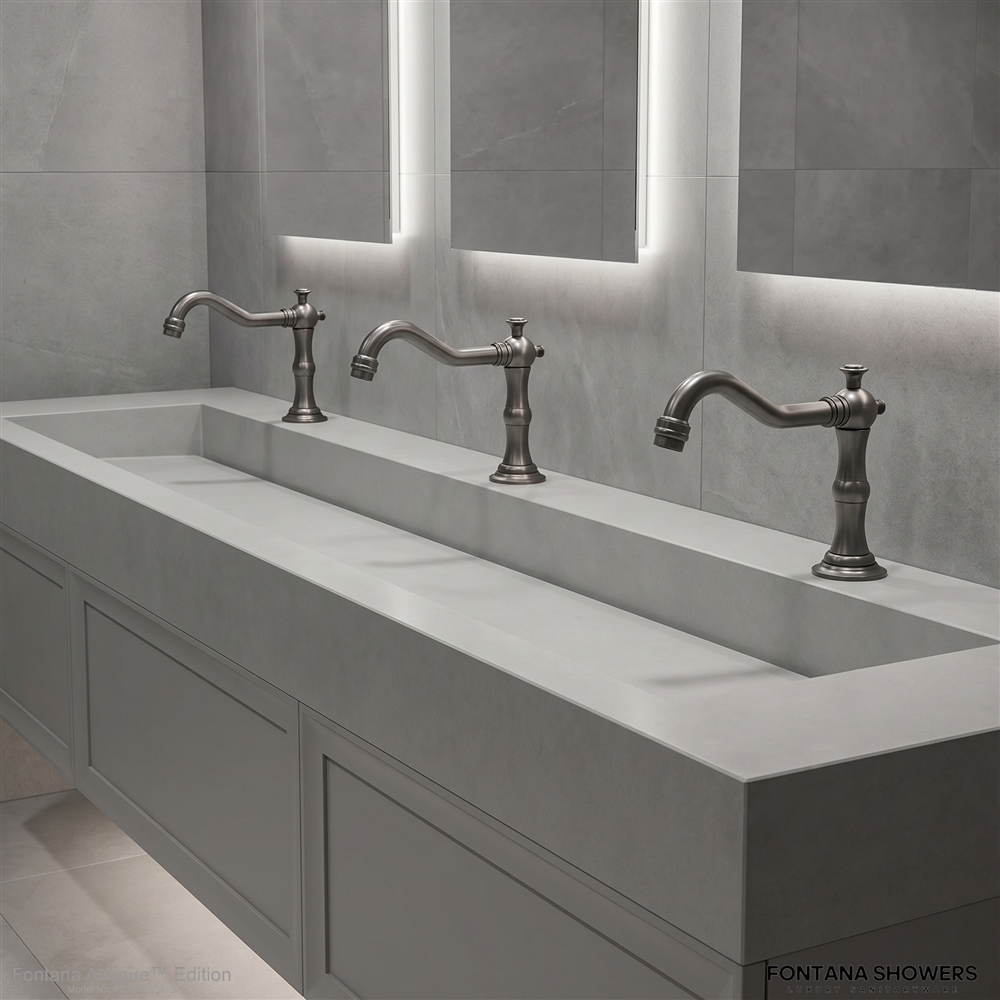 Gunmetal grey Fontana faucet illustrating durable finish options for contemporary commercial restrooms