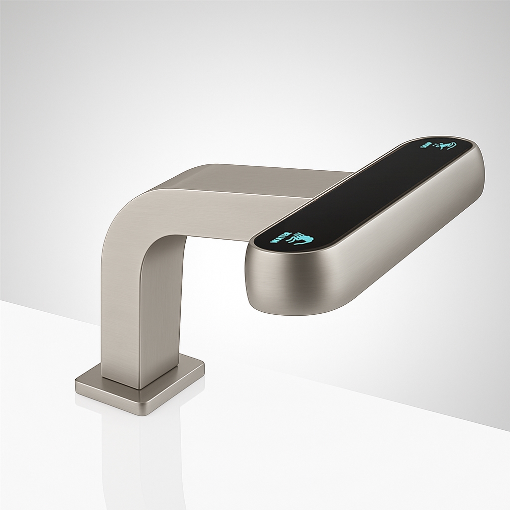 Modern office restroom fixtures and touchless accessories