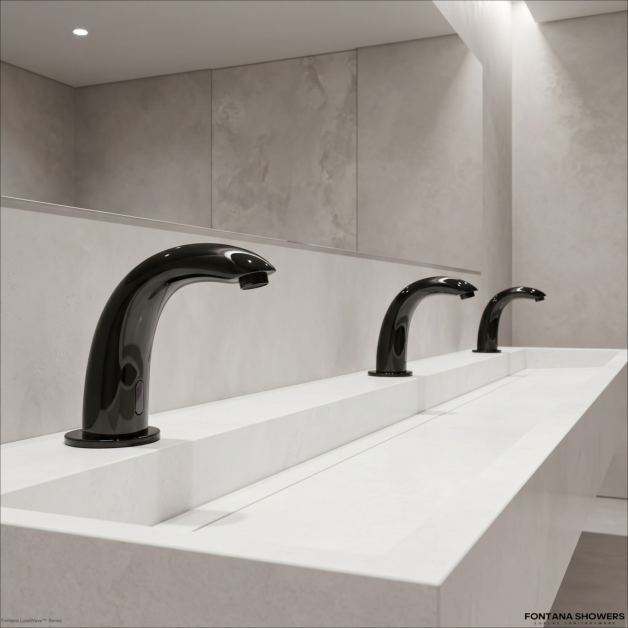 Fontana FS1106 matte black commercial wall-mounted touchless faucet for washplane applications