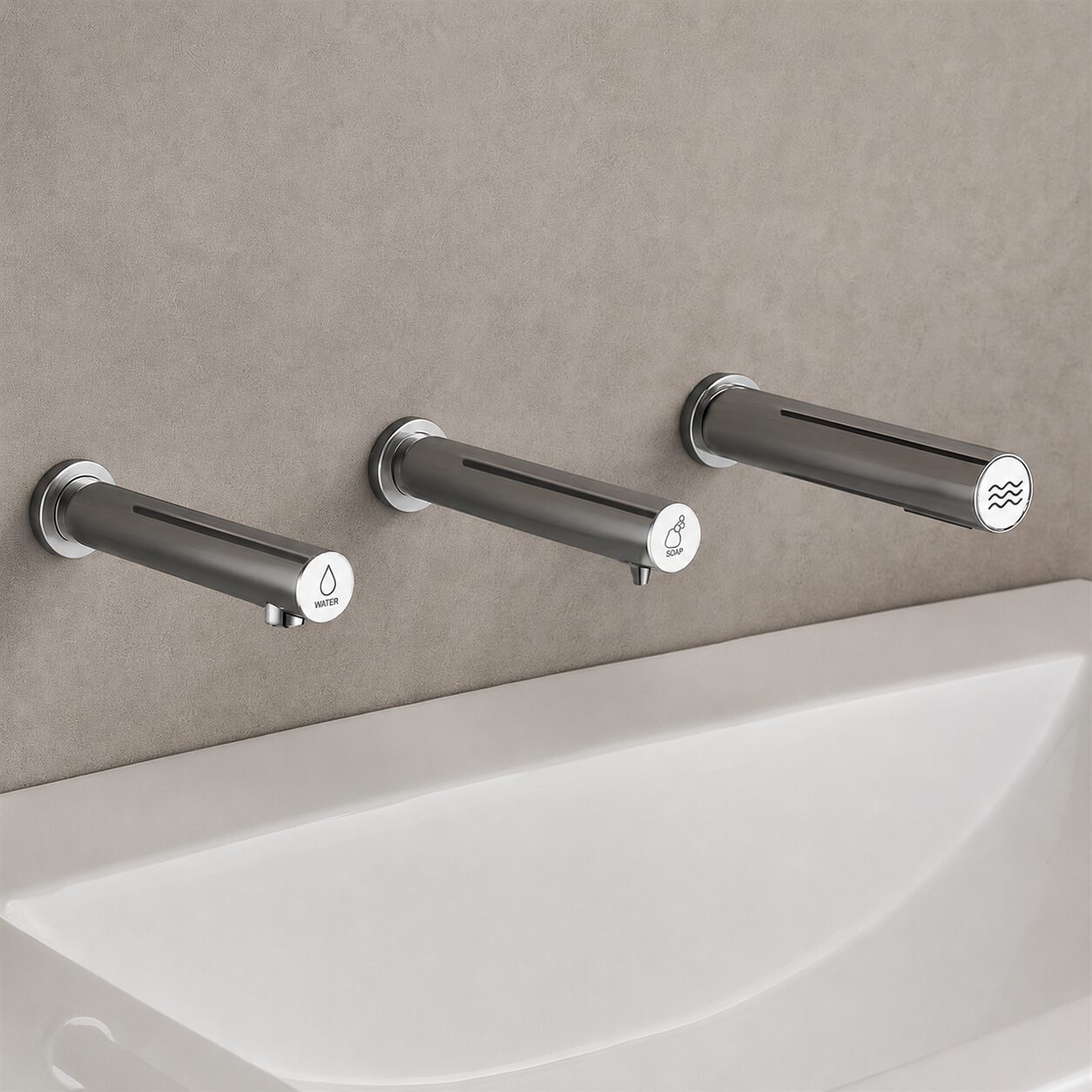 Fontana Bayeux wall-mounted touchless commercial faucet for architectural restroom specification