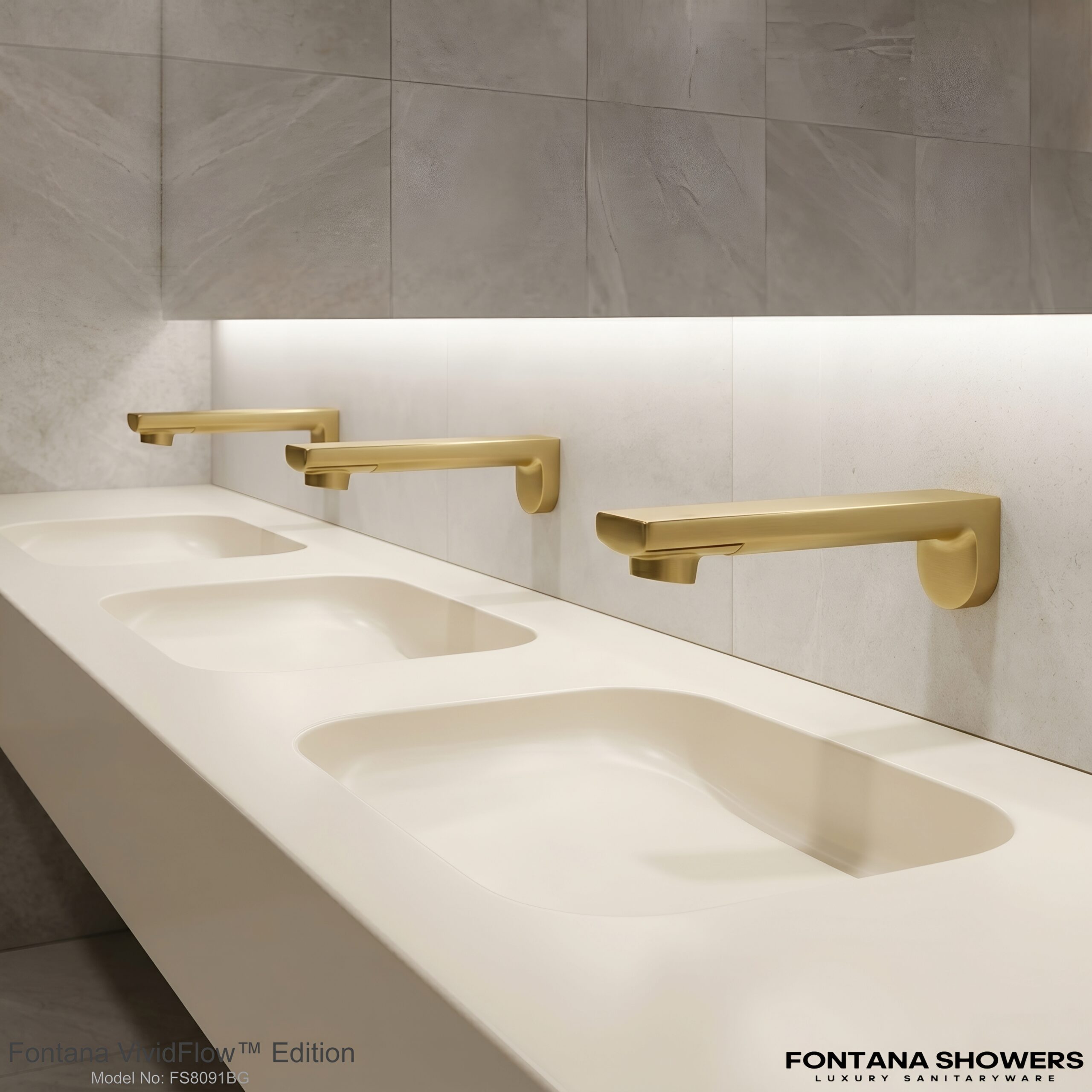 Brushed gold sensor faucet selected for an executive office washroom