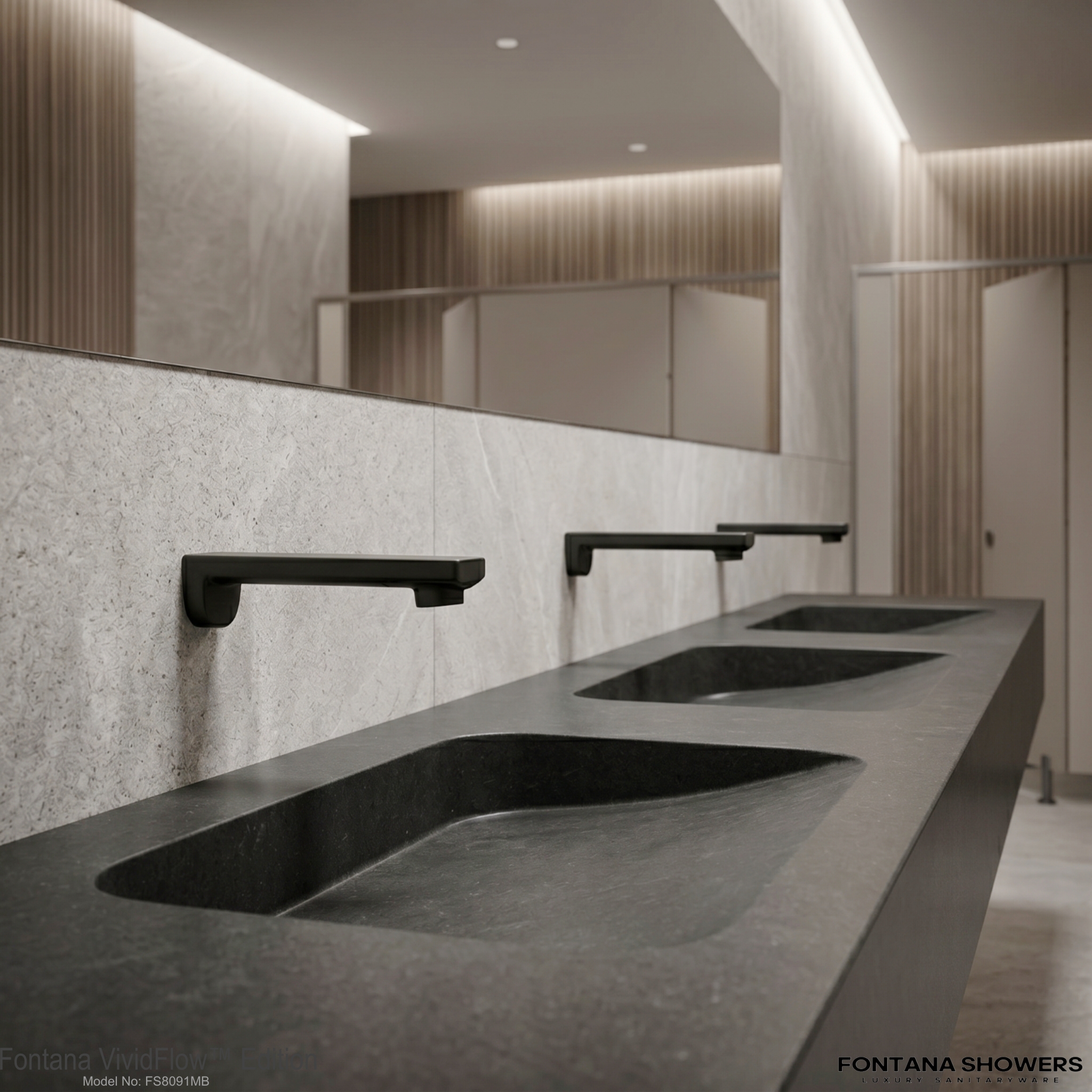 Matte black automatic faucet for a contemporary workplace restroom renovation