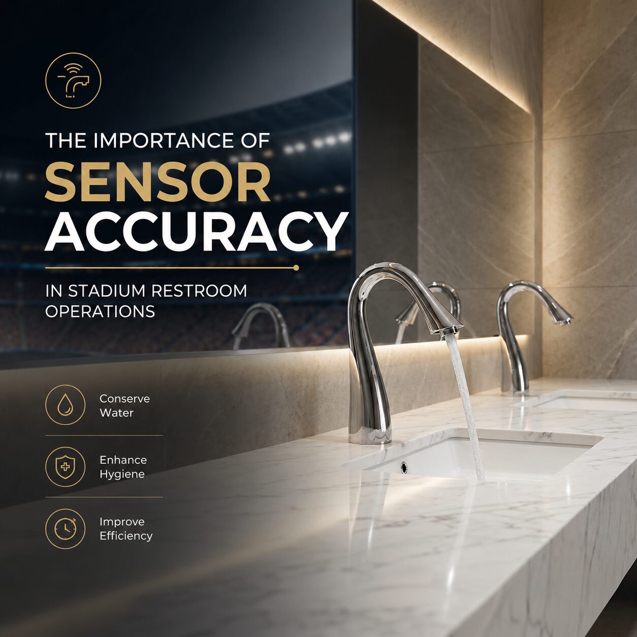 Fontana chrome touchless sensor faucet specified for high-volume stadium restroom operations